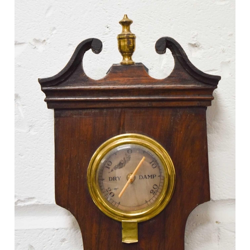 11 - A late 19th century mahogany cased wheel barometer, 94cms tall