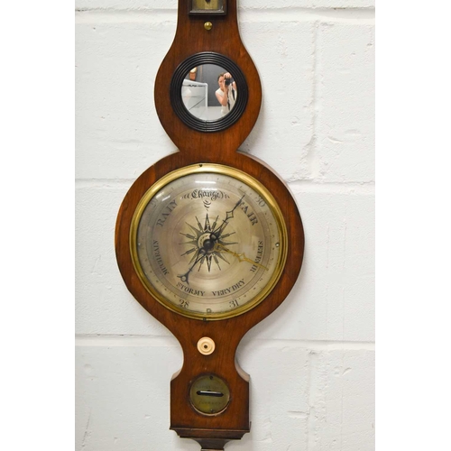 11 - A late 19th century mahogany cased wheel barometer, 94cms tall