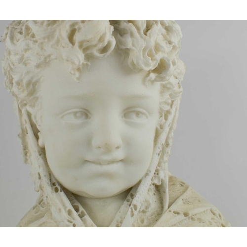 136 - Antonio Argenti (1845-1916): a Carrera marble bust of a young lady in a mantiglia, signed verso Arge... 