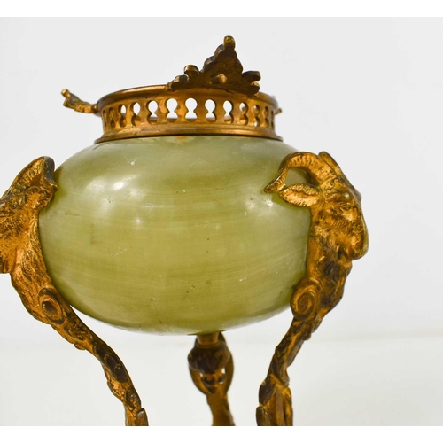 159 - A 19th century French ormolu and onyx urn (lacking cover), the ovoid onyx body applied with gilt met... 