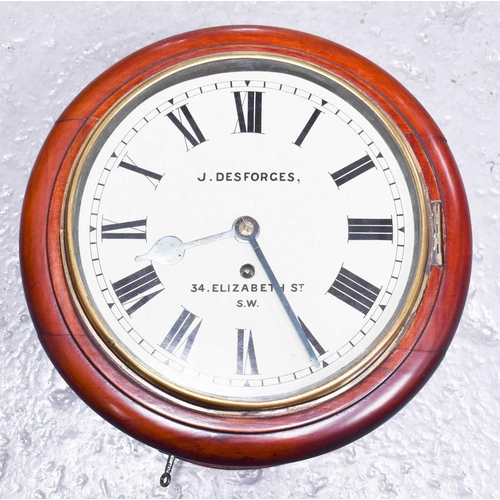 19 - J Desforges mahogany wall clock, of circular form, signed to the Roman numeral dial J Desforges 34 E... 