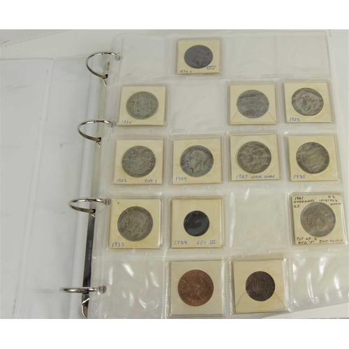 390 - An album of GB coins to include silver shillings, sixpences, half crowns, farthings and others.