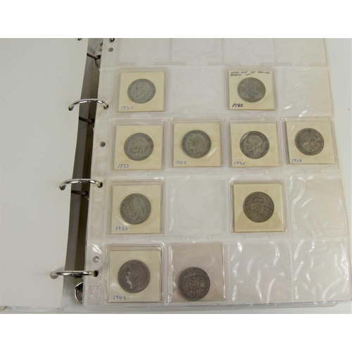 390 - An album of GB coins to include silver shillings, sixpences, half crowns, farthings and others.