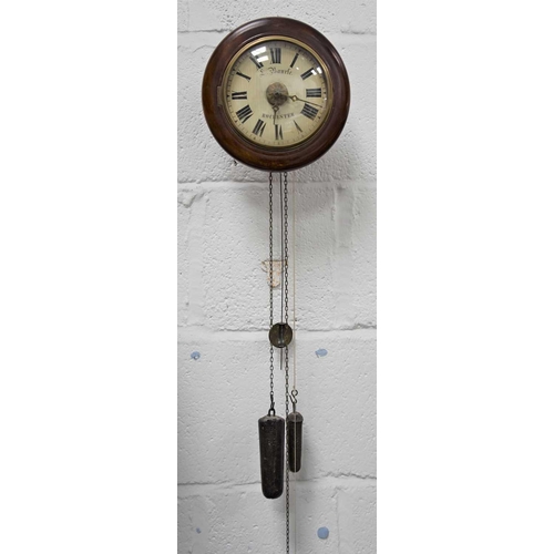 42 - A Victorian thirty hour mahogany cased wall clock with painted dial, signed S.Baurle, Rochester, 21c... 