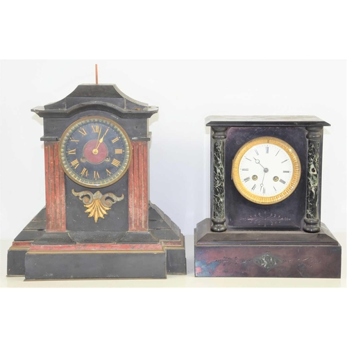 48 - A 19th century marble and slate mantle clock, twin movement, the white dial with Roman Numerals and ... 