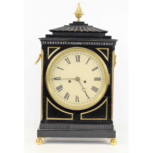 5 - A Regency eight day bracket clock in an ebonised and brass inlaid case the eight inch Roman numeral ... 