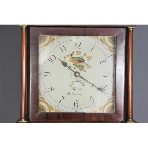 58 - A 19th century oak and mahogany longcase clock, the dial with Roman numerals and calendar aperture, ... 