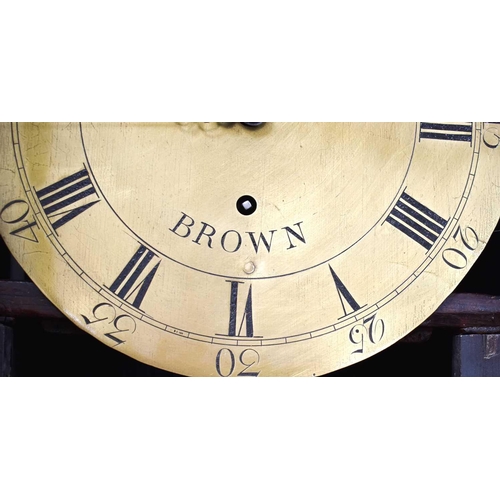 61 - A 19th century oak cased drop dial wall clock by Brown, the circular brass Roman numeral dial with s... 