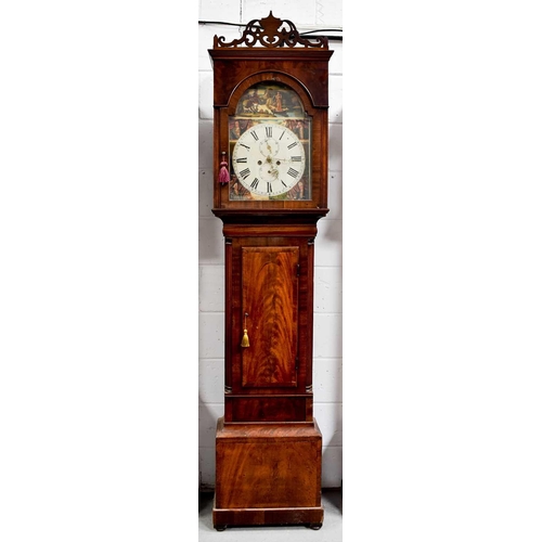 63 - A fine 19th century mahogany longcase clock with an arched painted Roman numeral dial with subsidiar... 