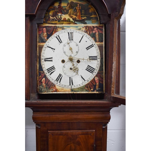 63 - A fine 19th century mahogany longcase clock with an arched painted Roman numeral dial with subsidiar... 