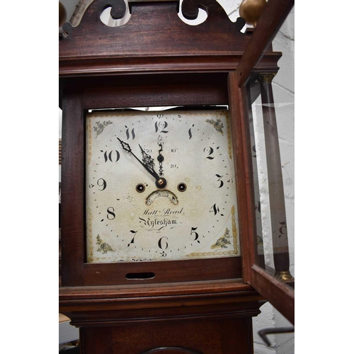 64 - A Matthew Read of Aylesham oak longcase clock, with painted Arabic dial, with calendar aperture, eig... 