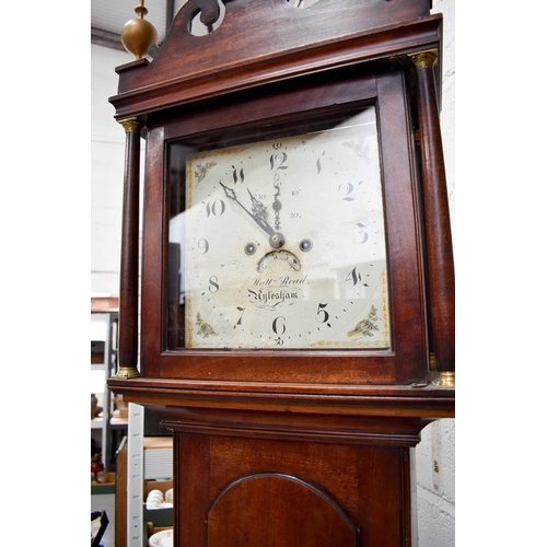 64 - A Matthew Read of Aylesham oak longcase clock, with painted Arabic dial, with calendar aperture, eig... 