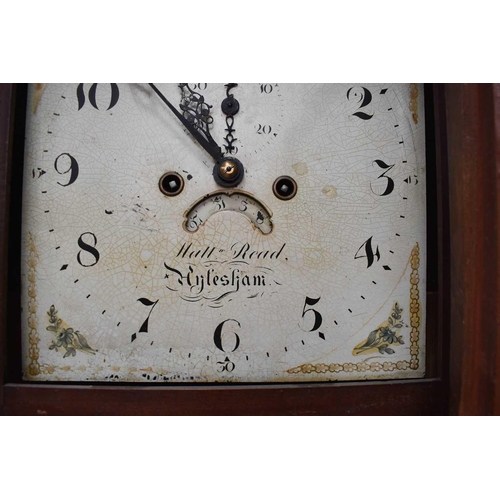 64 - A Matthew Read of Aylesham oak longcase clock, with painted Arabic dial, with calendar aperture, eig... 