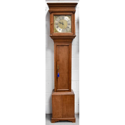 66 - A late 18th century pale oak longcase clock by John Dale, the brass dial having a silvered Roman num... 