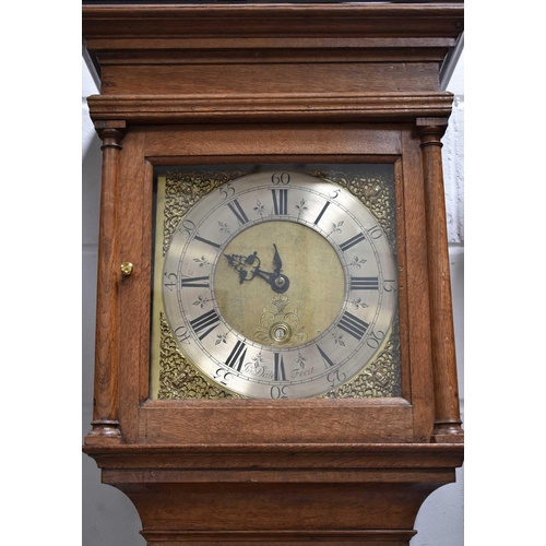 66 - A late 18th century pale oak longcase clock by John Dale, the brass dial having a silvered Roman num... 