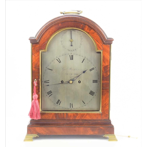 7 - A George III mahogany cased bracket clock with strike/ silent dial, the silvered dial and rear of mo... 