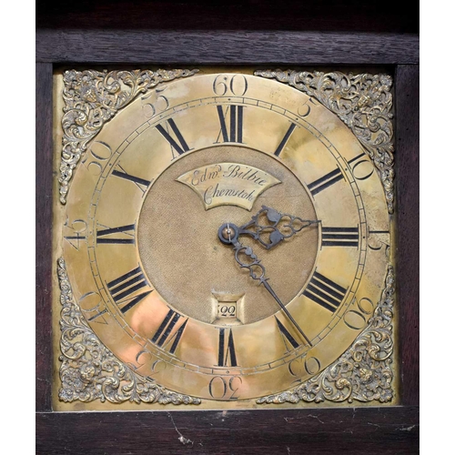 70 - A 18th century West Country oak longcase clock by Edward Bilbie of Chewstoke, the brass dial having ... 