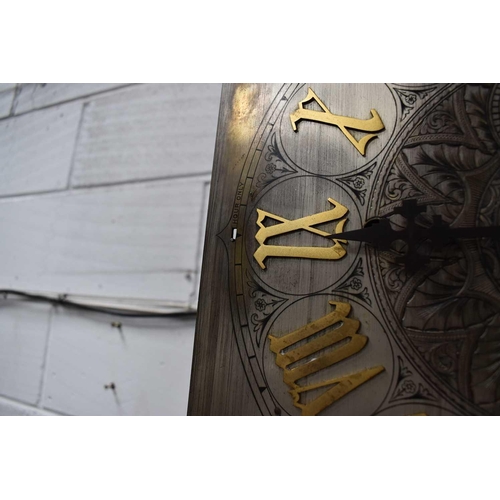 72 - An impressive Gothic revival Victorian clock, the silvered circular dial having gilt brass Gothic Ro... 