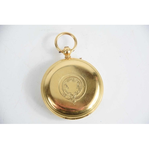 74 - An 18ct gold cased pocket watch by S. Burman of Manchester, white enamel dial bearing Roman numerals... 