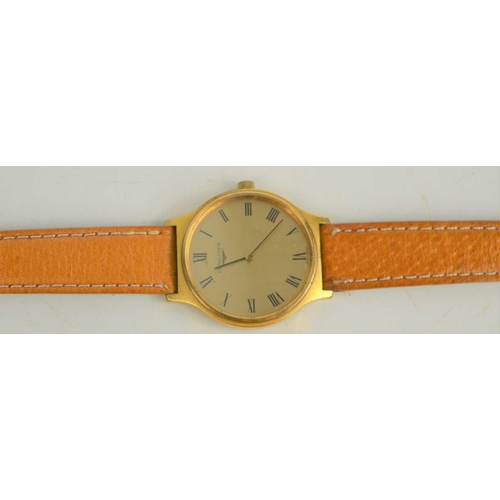 76 - A Longines gentleman's wristwatch with Roman numeral dial, brown leather strap.