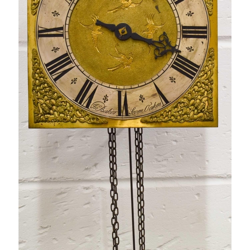 8 - An 18th century John Baker of Sevenoaks hook and spike wall clock, ten inch brass square dial with s... 