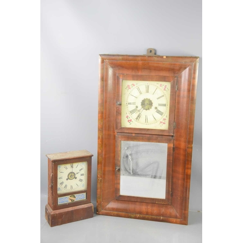 108 - An early 20th century mahogany cased 8 day wall clock by E.N Welch USA, and a mantle clock with lowe... 