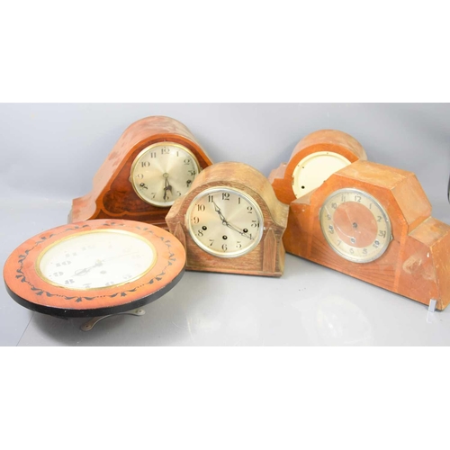 110 - A group of four oak and mahogany cased mantle clock to include a Franz Hermle & Son example together... 