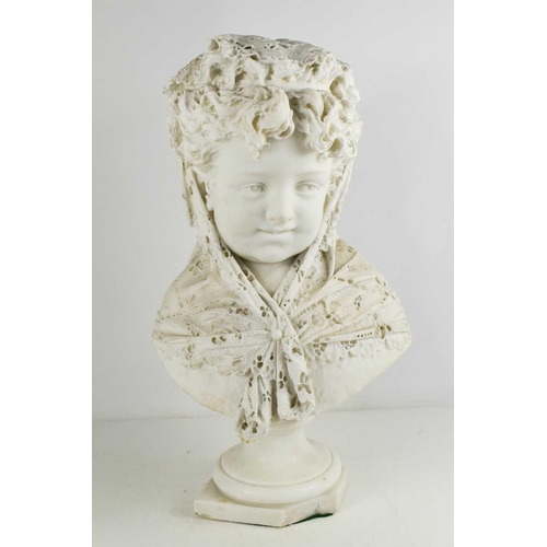 136 - Antonio Argenti (1845-1916): a Carrera marble bust of a young lady in a mantiglia, signed verso Arge... 