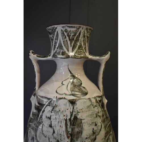 141 - Alan Caiger-Smith MBE (1930 – 21 February 2020): a twin handled pottery vase of large proportions, t... 