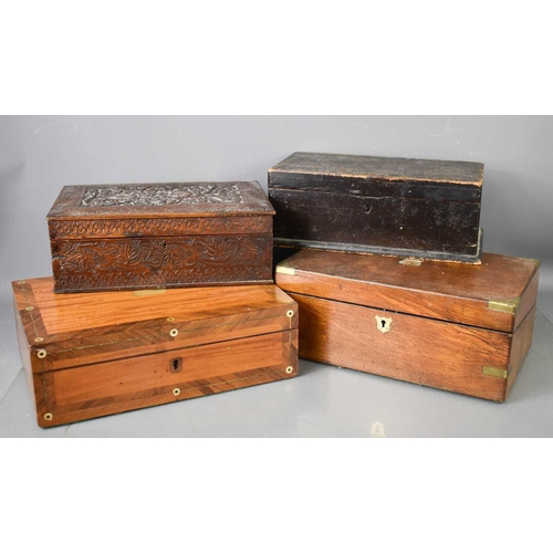 144 - A group of four boxes, including two 19th century examples, one inlaid with mother of pearl roundels... 