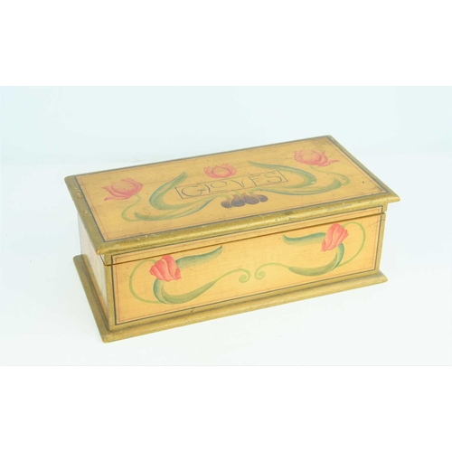 150 - An art Nouveau satin wood glove box, with painted tulip decoration and with green felt interior, 10,... 