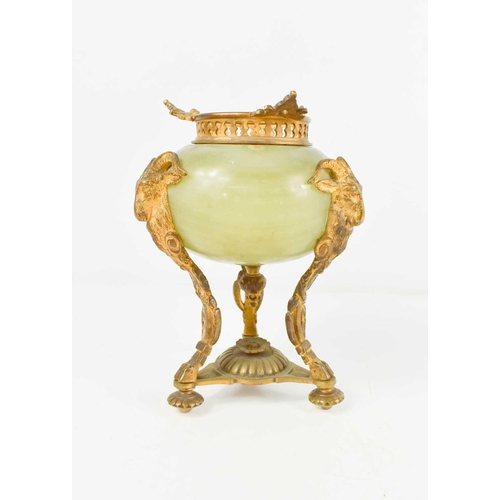 159 - A 19th century French ormolu and onyx urn (lacking cover), the ovoid onyx body applied with gilt met... 