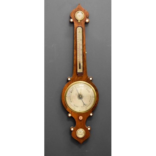 16 - A 19th century rosewood barometer by Cooke of Oakham inlaid with bone roundels, 95cms tall