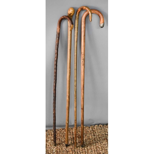 177 - A group of four walking canes of various form.