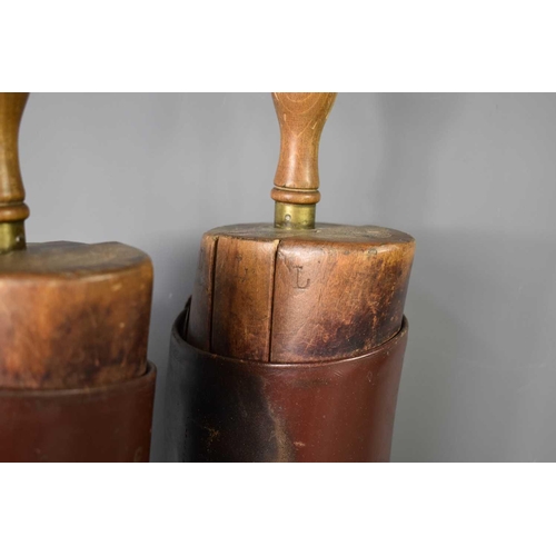 196 - A pair of antique boot trees together with pair of leather gentleman's boots.