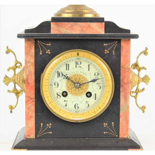 2 - A late 19th century French marble, slate and bronze mantle clock, retailed by Friedrich Bohler, two ... 