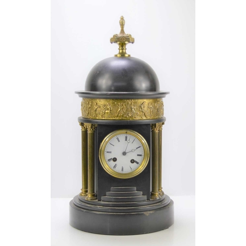 20 - A 19th century mantle clock, the white enamel dial with Roman numerals to a twin fusee movement and ... 