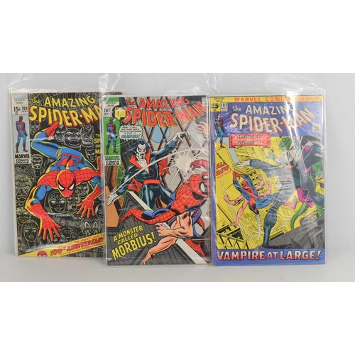 245 - Marvel Comics: The Amazing Spiderman issues numbers 100, 101 and 102, number 101 features the first ... 