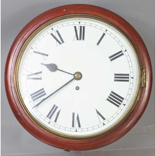 27 - A 19th century mahogany cased fusee wall clock, the white dial with black Roman numerals, with key a... 