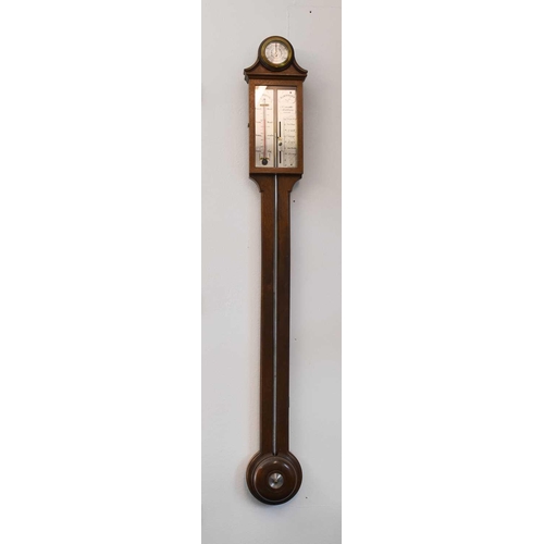 28 - An early 20th century mahogany stick barometer, the silvered face signed Comitti Holborn, 98cms tall