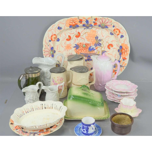 285 - A group of Victorian and later ceramics to include an Imari style meat platter, 1930s plates, Portme... 