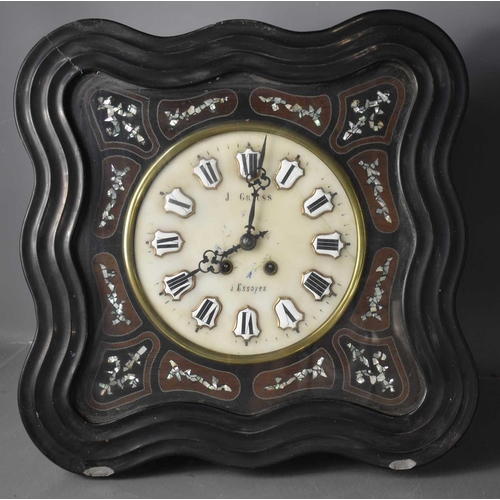 31 - A 19th century French wall clock by J Grauss a Essoes having an alabaster painted dial with porcelai... 