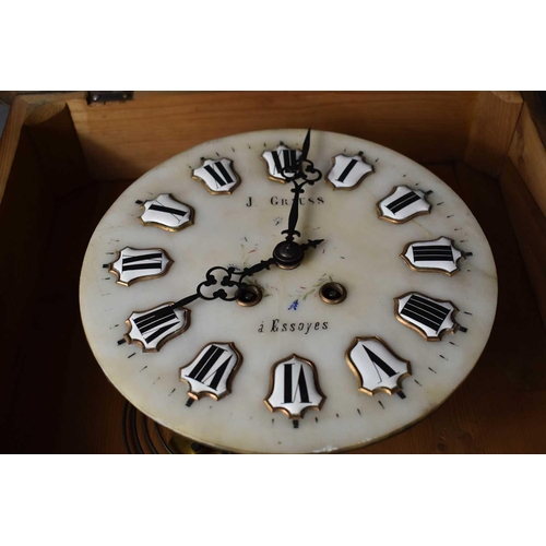 31 - A 19th century French wall clock by J Grauss a Essoes having an alabaster painted dial with porcelai... 