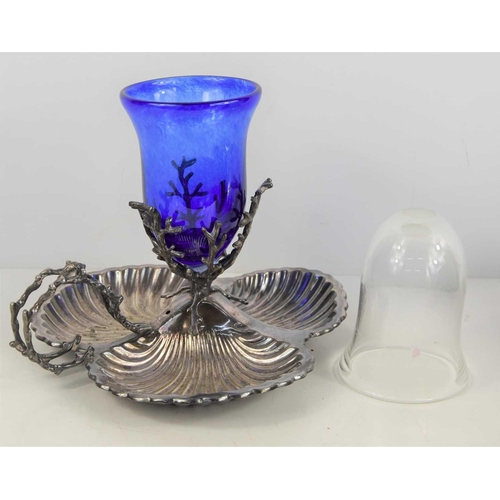 317 - A Mappin and Webb silver plate scallop form hors d'oeuvres dish, with glass vase centre.