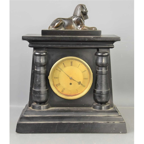 32 - A Victorian Barraud and Lunds Belge Noir Marble mantle clock, with single chain fusee movement, the ... 