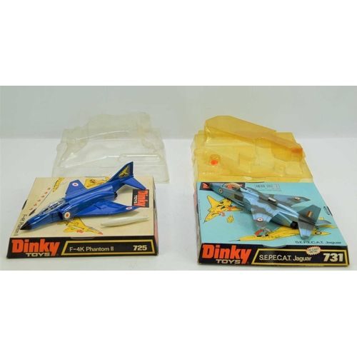 353 - Two Dinky Toys diecast models of a F-4K Phantom II and a S.E.P.E.C.A.T Jaguar planes, model numbers ... 