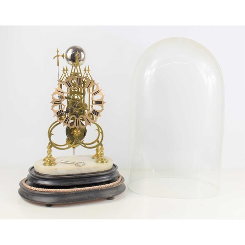 36 - A Mid 19th Century brass skeleton clock, with chain drive fusée movement, the silvered dial with Rom... 