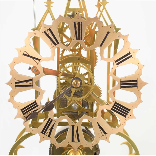 36 - A Mid 19th Century brass skeleton clock, with chain drive fusée movement, the silvered dial with Rom... 