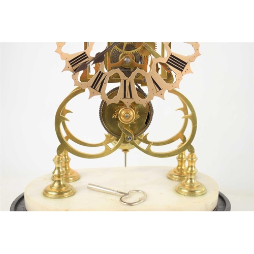 36 - A Mid 19th Century brass skeleton clock, with chain drive fusée movement, the silvered dial with Rom... 