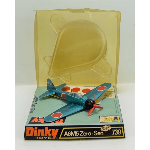 361 - A Dinky 739 diecast model of a A6M5 Zero-Sen aeroplane, with decal sheet and in the original bubble ... 